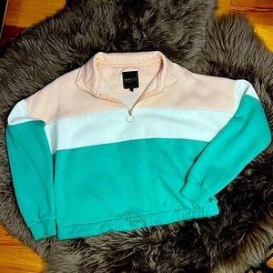 Tri-Tone Drawstring Quarter Zip Sweater